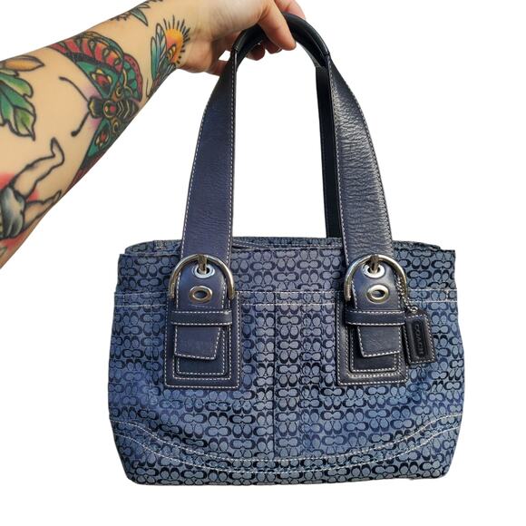 Y2k Coach Blue F12310 Soho Signature Satchel Bag - Picture 1 of 8